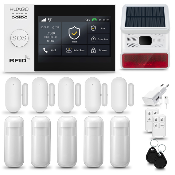 HUXGO® HXA007 - Wireless security system WiFi + GSM with 5x Motion Detector & 5x Door / window sensor with Wireless Siren | Home Alarm System SET with App TUYA