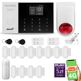 HUXGO® HXA005 - Wireless security system WiFi + GSM 4G LTE with 1x Motion Detector & 12x Door / window sensor with Wireless Siren | Home Alarm System SET with App TUYA