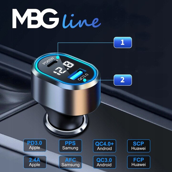 MBG line® PD79AD - Chargeur de voiture avec voltmètre - Adaptateur USB pour allume-cigare