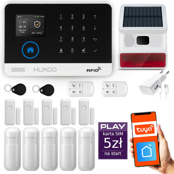 HUXGO® HXA003 - Wireless security system WiFi + GSM with 5x Motion Detector & 5x Door / window sensor with Wireless Siren | Home Alarm System SET with App TUYA