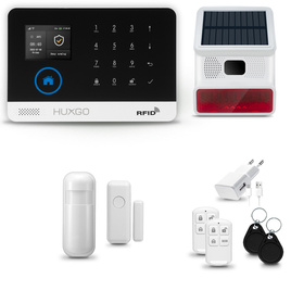 HUXGO® HXA003 - Système de sécurité sans fil Wi-Fi + GSM 4G avec 1x Détecteur de Mouvement & 1x Détecteur pour porte et fenêtre avec Sirène sans fil | Système d'alarme domestique avec l'application TUYA