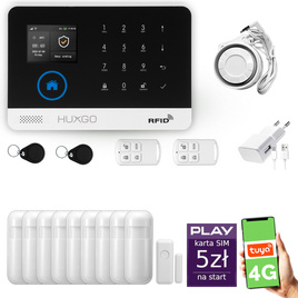 HUXGO® HXA003 - Funk Alarmanlage System WiFi + GSM 4G LTE mit 9x Bewegungsmelder PIR & 1x Fenster und Türsensor sensor | Kabellose Alarmanlage SET mit TUYA App