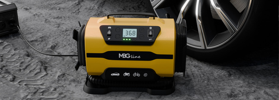 MBG Line® 845 PRO – Dual-Power Car Air Compressor 12V/230V with Inflator, LED Light, Auto-Stop & Carrying Case