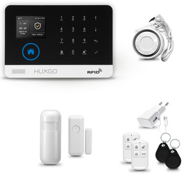 HUXGO® HXA003 - Sistema de seguridad inalámbrico WiFi + GSM 4G LTE con 1x detector de movimiento y 1x sensor para puerta / ventana | KIT de sistema de alarma para el hogar con App TUYA