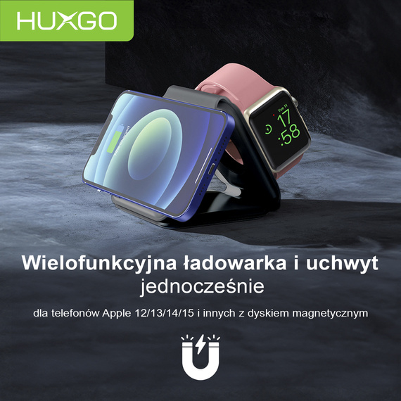 HUXGO® Mag-Safe Charging Station for Mobile Phone, iPhone and SmartWatch, Wireless Charger, 3-in-1 Foldable Magnetic, Portable Charging Station with Overcharge Protection - BY-MF82_B Black
