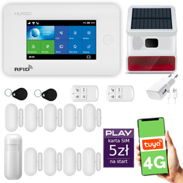 HUXGO® HXA006 - Sistema de seguridad inalámbrico WiFi + GSM 4G con 1x detector de movimiento y 9x sensor para puerta / ventana con sirena inalámbrica | Kit de sistema de alarma para el hogar con App TUYA
