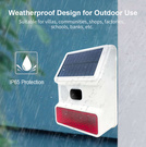 HUXGO® HXA523 Wireless Alarm Siren with Solar Panel - Anti-Tamper - Optical and Acoustic Signals 100dB