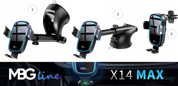 MBG line® X14 MAX - Handyhalterung fürs Auto mit kabellosem Ladegerät für Telefone von 4,7 bis 6,9 Zoll