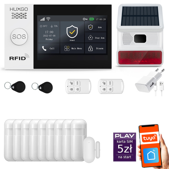 HUXGO® HXA007 - Wireless security system WiFi + GSM with 9x Motion Detector & 1x Door / window sensor with Wireless Siren | Home Alarm System SET with App TUYA
