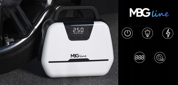 MBG line® Air Pump Car 1866 - Compresor de coche 12 V con pantalla digital, luz LED y juego de adaptadores