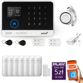 HUXGO® HXA003 - Wireless security system WiFi + GSM with 7x Motion Detector & 1x Door / window sensor | Home Alarm System SET with App TUYA