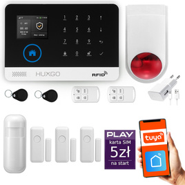 HUXGO® HXA003 - Wireless security system WiFi + GSM with 1x Motion Detector & 3x Door / window sensor with Wireless Siren | Home Alarm System SET with App TUYA