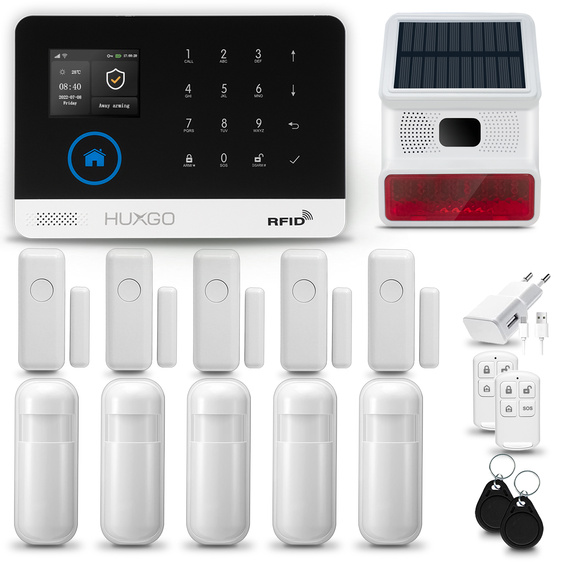 HUXGO® HXA003 - Wireless security system WiFi + GSM  4G LTE with 5x Motion Detector & 5x Door / window sensor with Wireless Siren | Home Alarm System SET with App TUYA