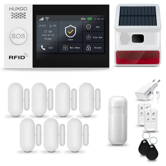 HUXGO® HXA007 - Wireless security system WiFi + GSM with 1x Motion Detector & 7x Door / window sensor with Wireless Siren | Home Alarm System SET with App TUYA