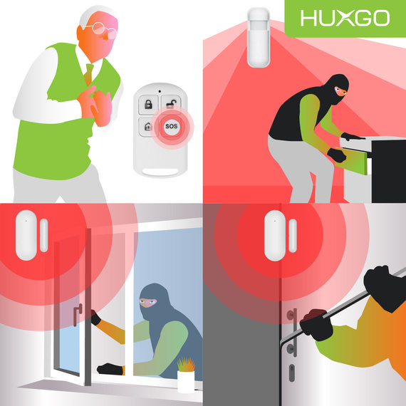 HUXGO® HXA006 - Funk Alarmanlage System WiFi + GSM 4G mit 9x Bewegungsmelder PIR & 1x Fenster und Türsensor sensor | Kabellose Alarmanlage SET mit TUYA App