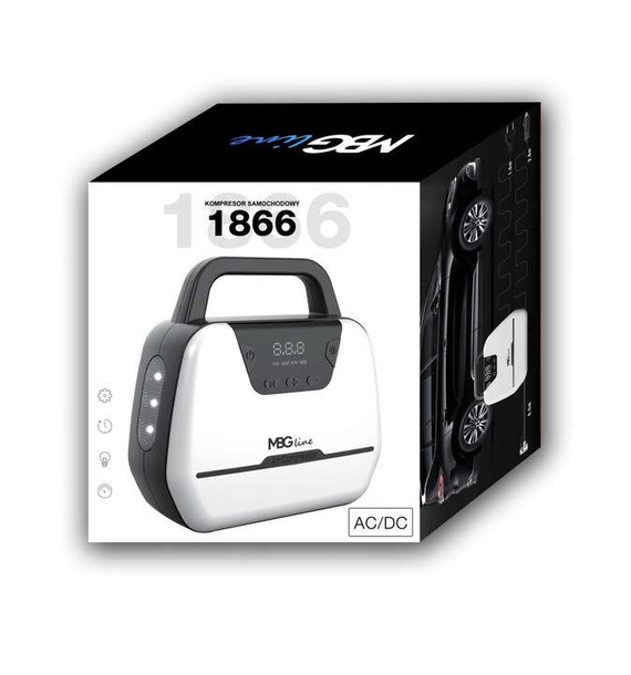 MBG line® Air Pump Car 1866 - Compresor de coche 12 V con pantalla digital, luz LED y juego de adaptadores