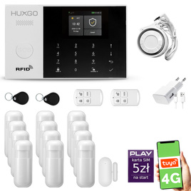 HUXGO® HXA005 - Wireless security system WiFi + GSM 4G LTE with 12x Motion Detector & 1x Door / window sensor | Home Alarm System SET with App TUYA