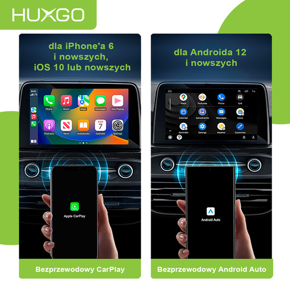 HUXGO® Wireless Adapter 2-in-1 CarPlay und Android Auto, kompatibel mit Apple- und Android-Geräten