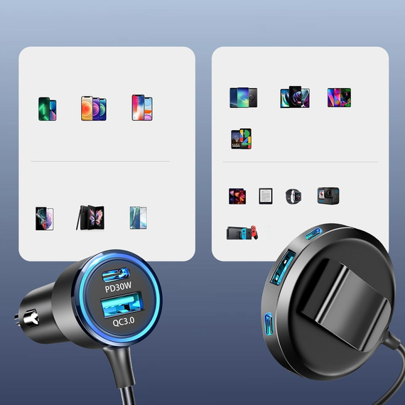 MBG line® C78 PRO - Caricatore rapido per auto - Caricatore multiplo per accendisigari con 5 porte USB