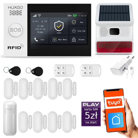 HUXGO® HXA007 - Wireless security system WiFi + GSM with 1x Motion Detector & 9x Door / window sensor with Wireless Siren | Home Alarm System SET with App TUYA