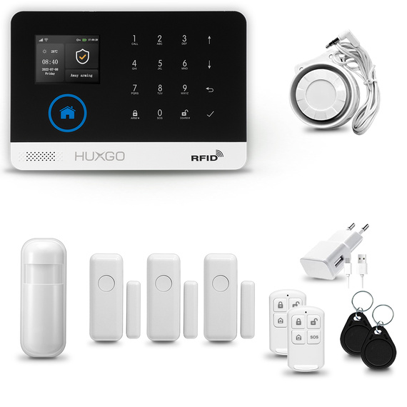 HUXGO® HXA003 - Funk Alarmanlage System WiFi + GSM mit 1x Bewegungsmelder PIR & 3x Fenster und Türsensor sensor | Kabellose Alarmanlage SET mit TUYA App