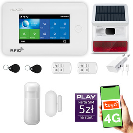 HUXGO® HXA006 - Funk Alarmanlage System WiFi + GSM 4G mit 1x Bewegungsmelder PIR & 1x Fenster und Türsensor sensor mit Drahtlose Alarmsirene | Kabellose Alarmanlage SET mit TUYA App