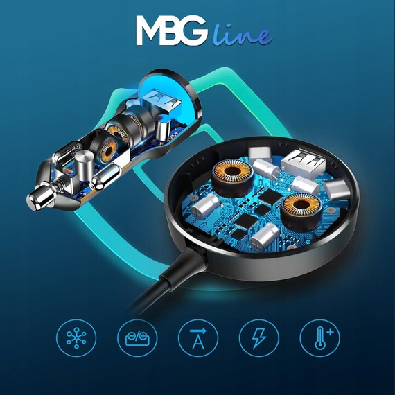 MBG line® C78 PRO - Caricatore rapido per auto - Caricatore multiplo per accendisigari con 5 porte USB