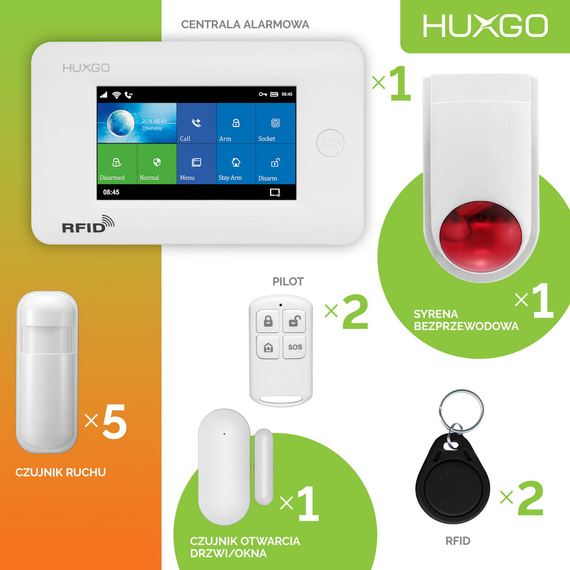 HUXGO® HXA006 - Wireless security system WiFi + GSM 4G with 5x Motion Detector & 1x Door / window sensor with Wireless Siren | Home Alarm System SET with App TUYA