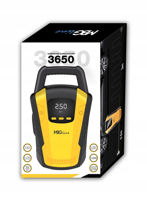 MBG line® Air Pump Car 3650 - Compresor de coche 12 V con pantalla digital y luz LED