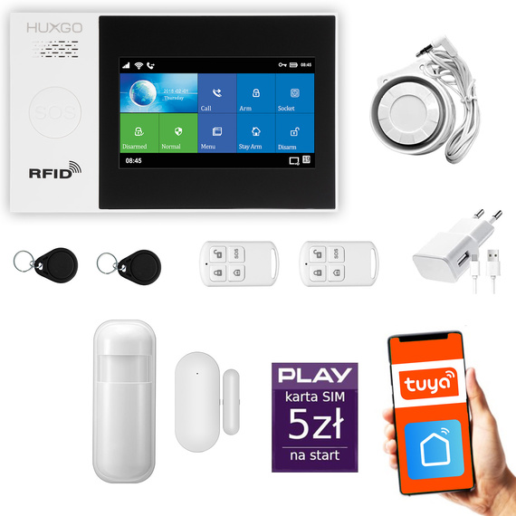 HUXGO® HXA007 - Funk Alarmanlage System WiFi + GSM mit 1x Bewegungsmelder PIR & 1x Fenster und Türsensor sensor | Kabellose Alarmanlage SET mit TUYA App