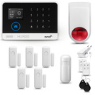 HUXGO® HXA003 - Sistema de seguridad inalámbrico WiFi + GSM con 1x detector de movimiento y 5x sensor para puerta / ventana con sirena inalámbrica | Kit de sistema de alarma para el hogar con App TUYA