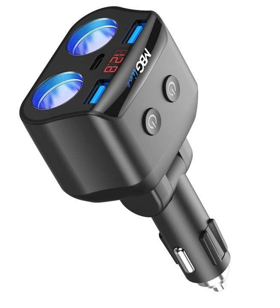 MBG line® HC69PD - Divisor de enchufe para encendedor de cigarrillos con voltímetro y cargador 2 x USB QC3.0