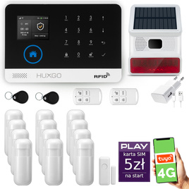 HUXGO® HXA003 - Wireless security system WiFi + GSM  4G LTE with 12x Motion Detector & 1x Door / window sensor with Wireless Siren | Home Alarm System SET with App TUYA