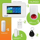 HUXGO® HXA006 - Wireless security system WiFi + GSM 4G with 5x Motion Detector & 1x Door / window sensor with Wireless Siren | Home Alarm System SET with App TUYA