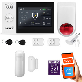 HUXGO® HXA007 - Wireless security system WiFi + GSM with 1x Motion Detector & 1x Door / window sensor with Wireless Siren | Home Alarm System SET with App TUYA