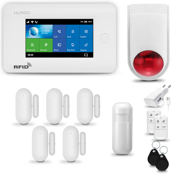 HUXGO® HXA006 - Wireless security system WiFi + GSM with 1x Motion Detector & 5x Door / window sensor with Wireless Siren | Home Alarm System SET with App TUYA