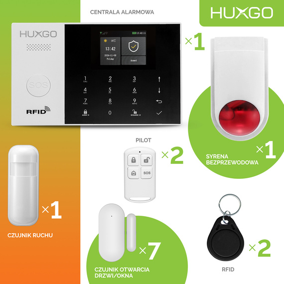 HUXGO® HXA005 - Wireless security system WiFi + GSM 4G LTE with 1x Motion Detector & 7x Door / window sensor with Wireless Siren | Home Alarm System SET with App TUYA