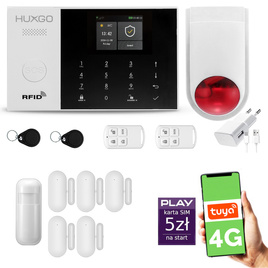 HUXGO® HXA005 - Wireless security system WiFi + GSM 4G LTE with 1x Motion Detector & 5x Door / window sensor with Wireless Siren | Home Alarm System SET with App TUYA