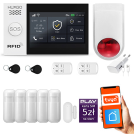 HUXGO® HXA007 - Wireless security system WiFi + GSM with 5x Motion Detector & 1x Door / window sensor with Wireless Siren | Home Alarm System SET with App TUYA