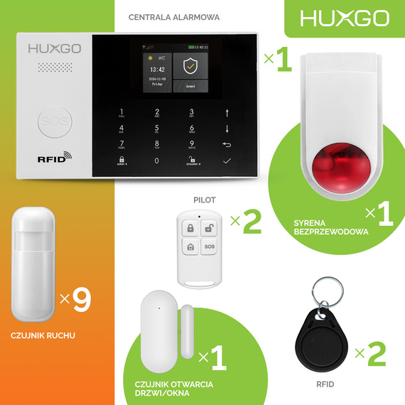HUXGO® HXA005 - Wireless security system WiFi + GSM 4G LTE with 9x Motion Detector & 1x Door / window sensor with Wireless Siren | Home Alarm System SET with App TUYA