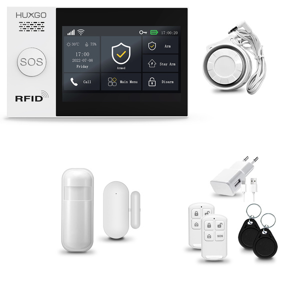 HUXGO® HXA007 - Sistema di allarme wireless WiFi + GSM 4G LTE con 1x Rilevatore di movimento & 1x Sensore per porte e finestre | Allarme casa senza fili Kit con app TUYA