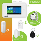 HUXGO® HXA006 - Wireless security system WiFi + GSM 4G with 7x Motion Detector & 1x Door / window sensor | Home Alarm System SET with App TUYA