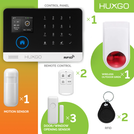 HUXGO® HXA003 - Wireless security system WiFi + GSM with 1x Motion Detector & 3x Door / window sensor with Wireless Siren | Home Alarm System SET with App TUYA