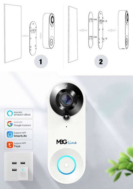 MBG line® SF W3 Blanc - Interphone vidéo avec capteur PIR - Compatible avec l'application TUYA