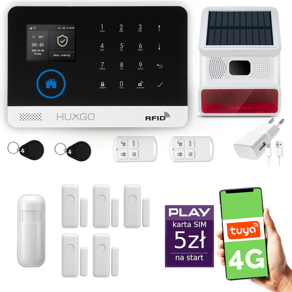 HUXGO® HXA003 - Wireless security system WiFi + GSM  4G LTE with 1x Motion Detector & 5x Door / window sensor with Wireless Siren | Home Alarm System SET with App TUYA
