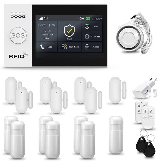 HUXGO® HXA007 - Wireless security system WiFi + GSM with 7x Motion Detector & 7x Door / window sensor | Home Alarm System SET with App TUYA