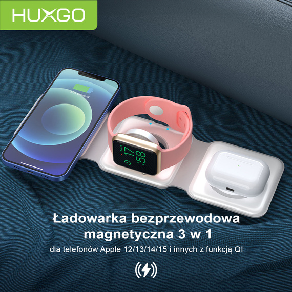 HUXGO® Mag-Safe Charging Station for Mobile Phone, iPhone and SmartWatch, Wireless Charger, 3-in-1 Foldable Magnetic, Portable Charging Station with Overcharge Protection - BY-MF82_W White