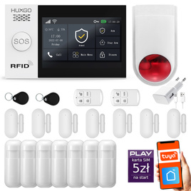 HUXGO® HXA007 - Wireless security system WiFi + GSM with 7x Motion Detector & 7x Door / window sensor with Wireless Siren | Home Alarm System SET with App TUYA