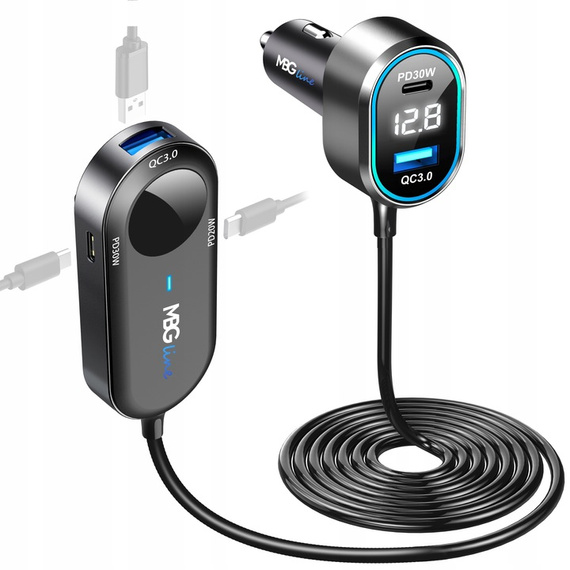 MBG Line® C79ADC MAX – Chargeur de voiture multi-ports avec voltmètre et charge rapide QC3.0 + PD30W