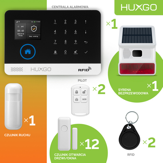 HUXGO® HXA003 - Wireless security system WiFi + GSM  4G LTE with 1x Motion Detector & 12x Door / window sensor with Wireless Siren | Home Alarm System SET with App TUYA